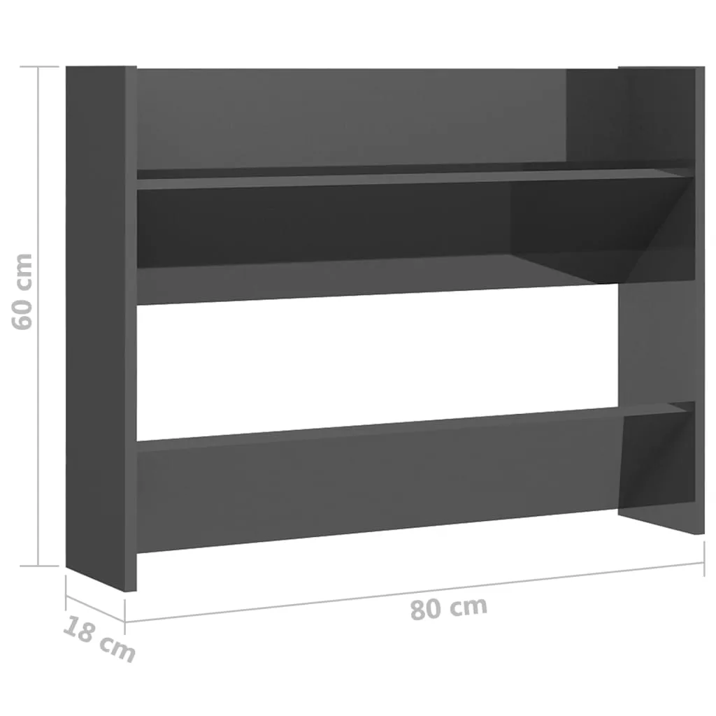 Wall Shoe Cabinets 2 pcs High Gloss Grey 80x18x60 cm Chipboard