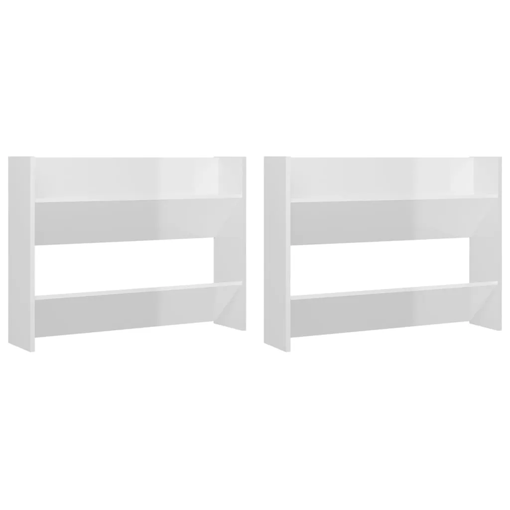 Wall Shoe Cabinets 2 pcs High Gloss White 80x18x60 cm Engineered Wood