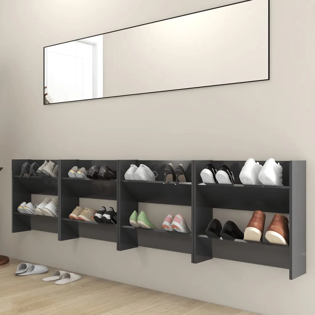 Wall Shoe Cabinets 4 pcs Grey 60x18x60 cm Chipboard