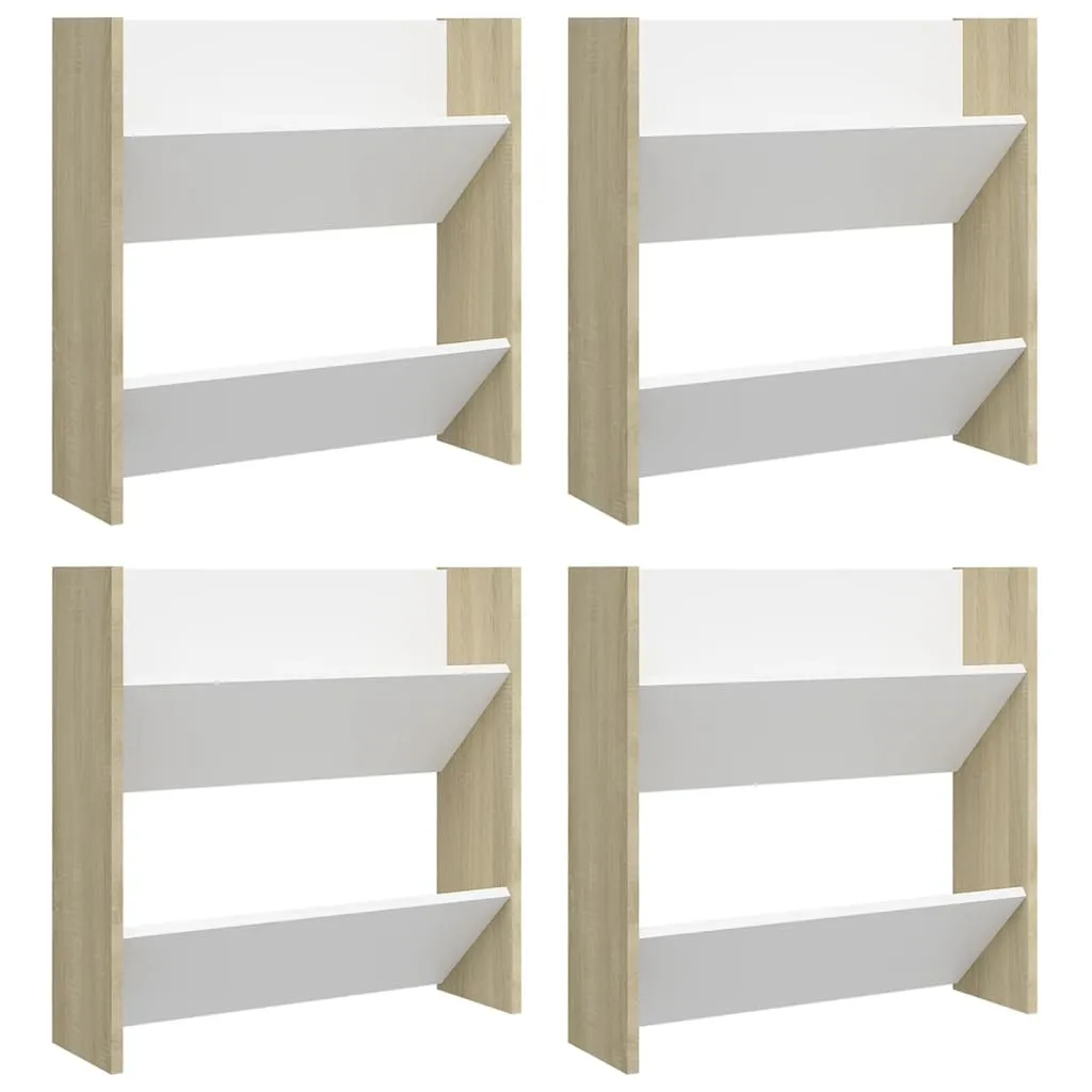 Wall Shoe Cabinets 4 pcs White&Sonoma Oak 60x18x60 cm Chipboard