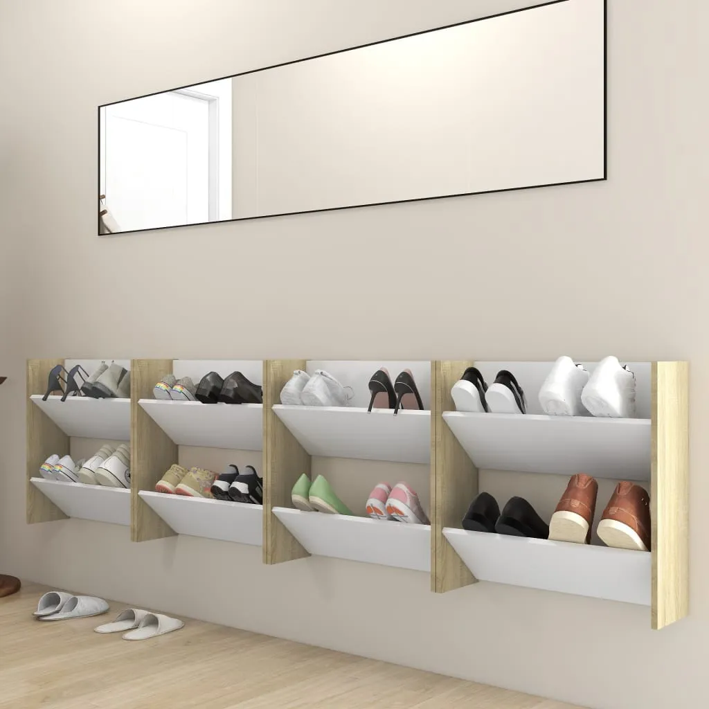 Wall Shoe Cabinets 4 pcs White&Sonoma Oak 60x18x60 cm Chipboard