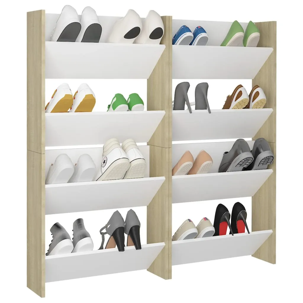 Wall Shoe Cabinets 4 pcs White&Sonoma Oak 60x18x60 cm Chipboard