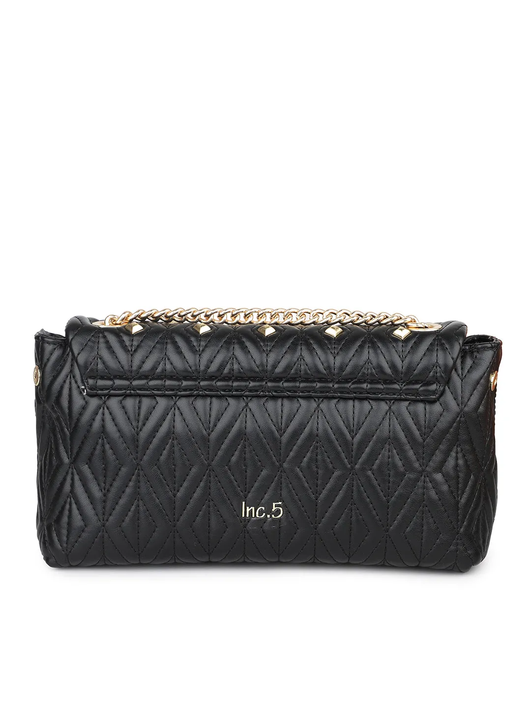 Women Black Quilted Embellished Shoulder Bag