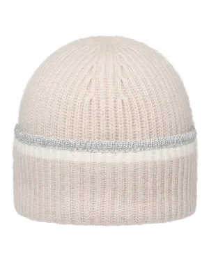 Women's Sparkle Trim Cashmere Hat With Lurex Frost White